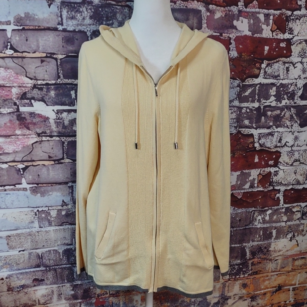 Zenergy By Chico's Cotton/Cashmere Tipped Hooded Sweater Jacket